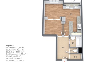 Pronájem bytu 2+kk/B/S, 53 m2, ul. Prouzova, Praha 9 - Vysočany.