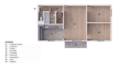 Prodej bytu 3+1/B/S/PS, 69 m2, Nehvizdy, ul. Gabčíkova